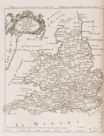 Bellin / Senex / Ogilby – The Roads through England or Ogilby’s Survey. Revised, improved and reduced by Senex. [Enlarged Edition of John Ogilby’s 1675 published “Britannia”]