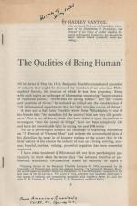 The Qualities of Being Human [Inscribed and signed by Hadley Cantril (from the library of Philosopher Henry David Aiken)].