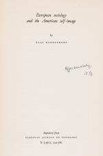 Ralf Dahrendorf, European sociology and the American self – image.