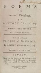 [John Morrison], Poems on Several Occasions by the late Matthew Prior.