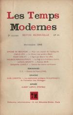 Les Temps Modernes [Modern Times]. Revue Mensuelle. 2e année - No. 14 (Novembre 1946).