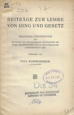 Bommersheim, Beiträge zur Lehre von Ding und Gesetz.
