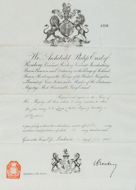Archibald Primrose, 19th century original british Passport for 