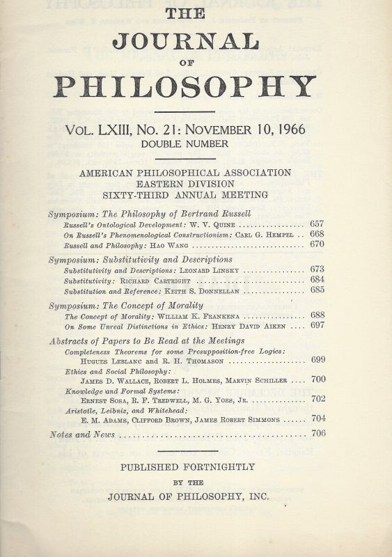 Quine, Symposium: The Philosophy of Bertrand Russel