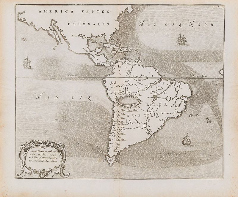 Kircher, Mappa fluxus et refluxus rationes in isthmo Americano, in Freto Magella