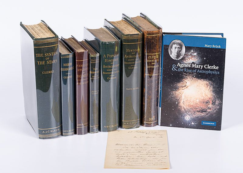 Collection of eight publications by and about Agnes Mary Clerke plus one autographed / signed manuscript - letter by Agnes Clerke.