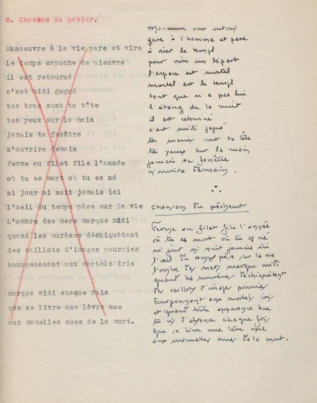 Lescure, Jean / [André Frénaud] - Original Typescript with manuscript annotations and corrections of 