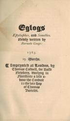 Googe, Eglogs, Epytaphes, and Sonettes 1563.