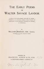 Landor, The Early Poems of Walter Savage Landor. A study of his development and 