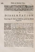 John Arbuthnot – Tables of Antient Coins, Weights and Measures – Explained And Exemplified in Several Dissertations [A Dissertation concerning the Doses of Medicines given by Ancient Physicians].