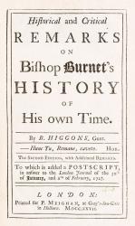 [Gilbert Burnet] - Higgons - Historical And Critical Remarks on Bishop Burnet's 