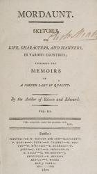 John Moore – Mordaunt. Sketches of Life, Characters, and Manners, in Various Countries