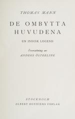 Thomas Mann, Collection of important publications by Thomas Mann in the swedish language