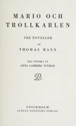 Thomas Mann, Collection of important publications by Thomas Mann in the swedish language