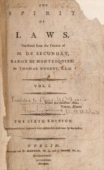 Montesquieu, The Spirit of Laws. [Personal copy of Senator and physician, Willia