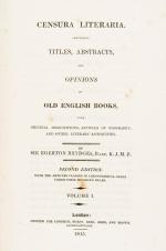 Brydges, Censura Literaria. Containing Titles, Abstracts and Opinions of Old Eng