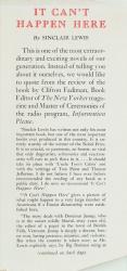 Sinclair Lewis, It Can't Happen Here [The Novel that tells you what will happen 
